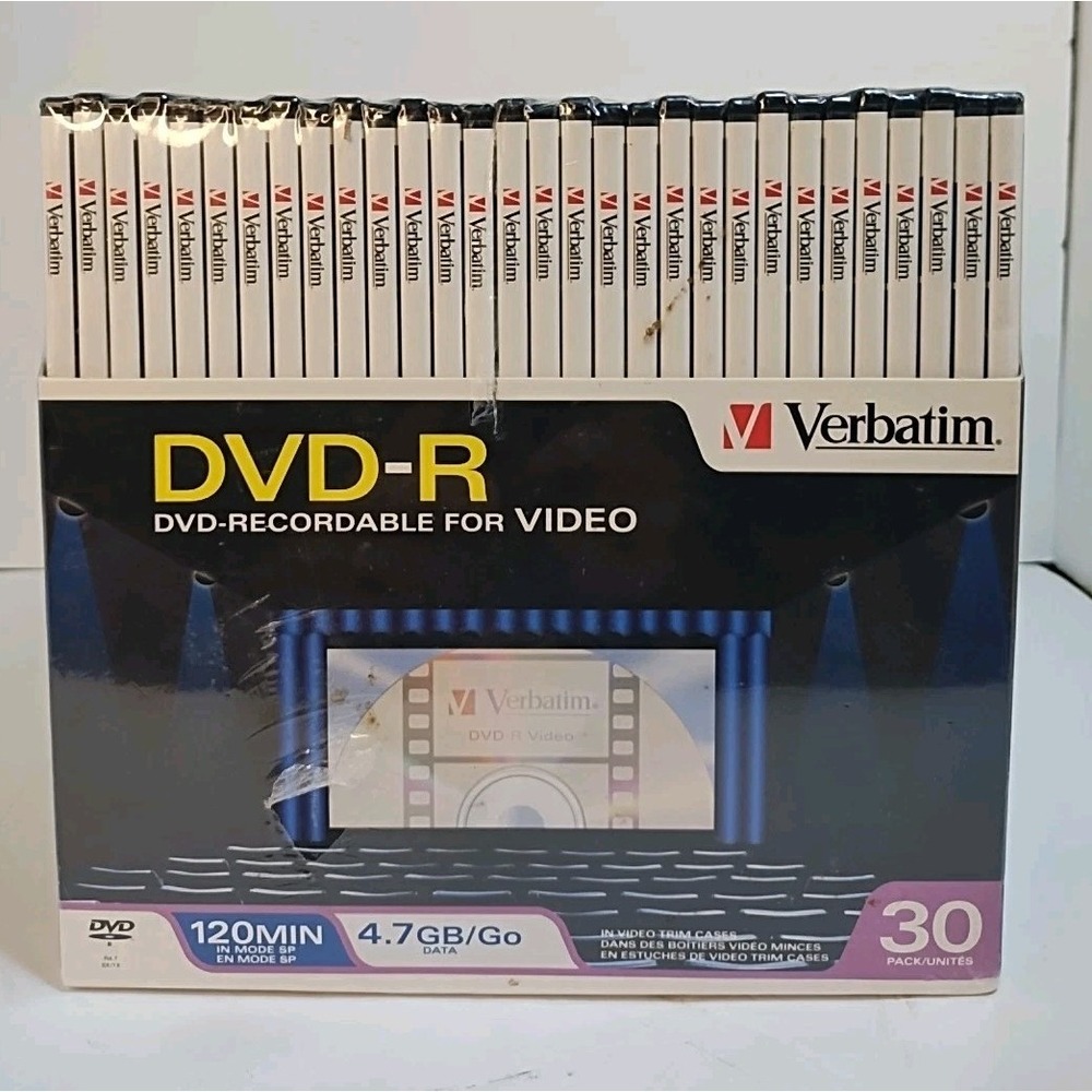 30 VERBATIM Blank DVD-R DVDR 16X 4.7GB Logo Branded Media Disc in Slim Cases
